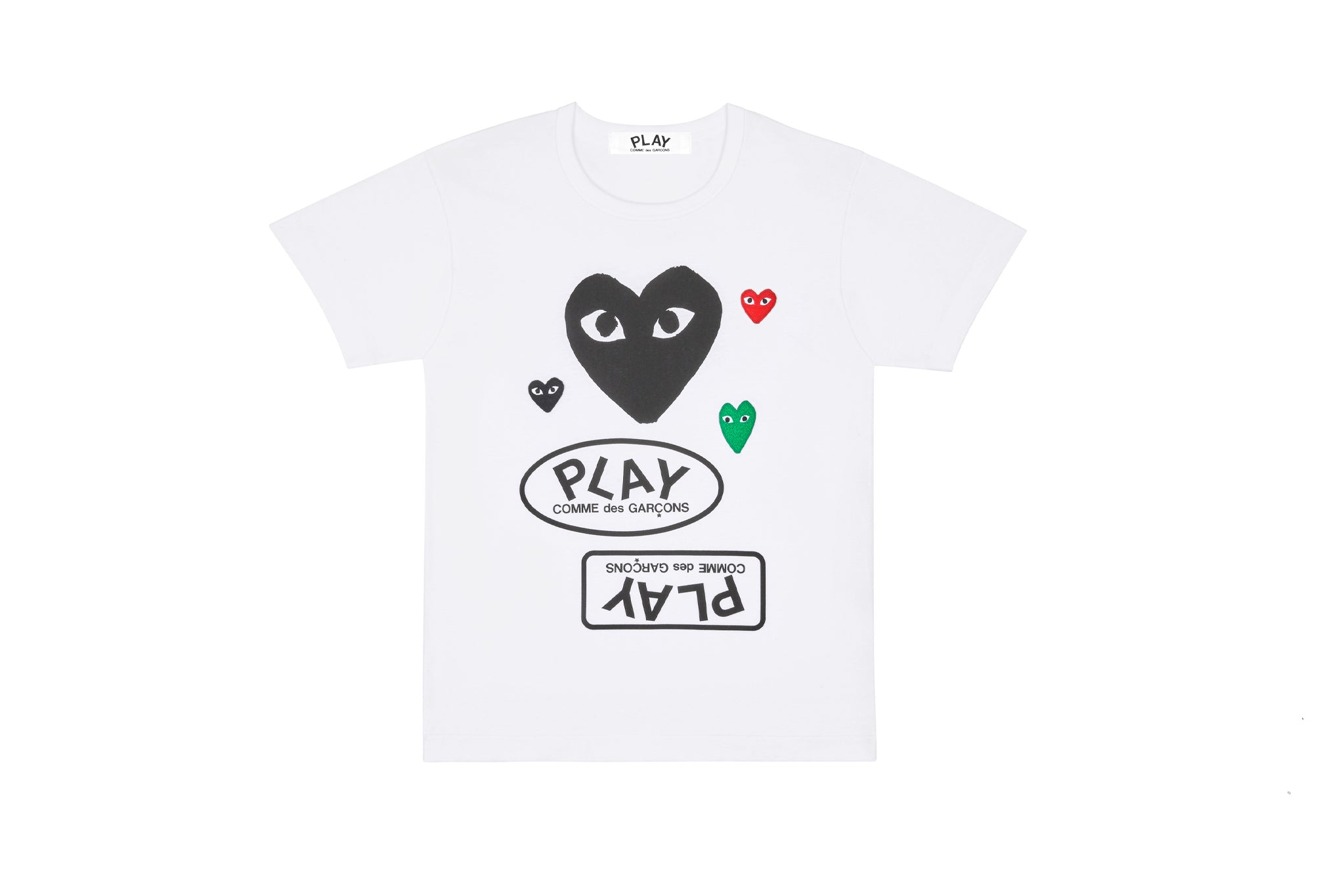 CDG PLAY Multiple Heart Printed Logo T-Shirt with Black Heart