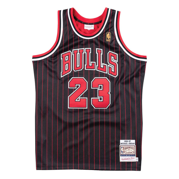 Michael Jordan in pinstriped Bulls jersey and Air Jordan XI Concord